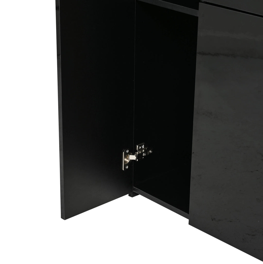 Vetrina alta 70x35x180 cm in truciolare nero con LED; 2 ante; cassetto e vetro temperato