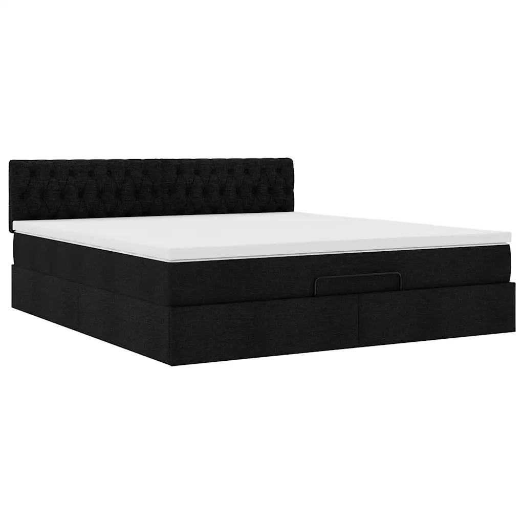 Pouf Letto con Materasso e LED Nero 180x200cm Tessuto