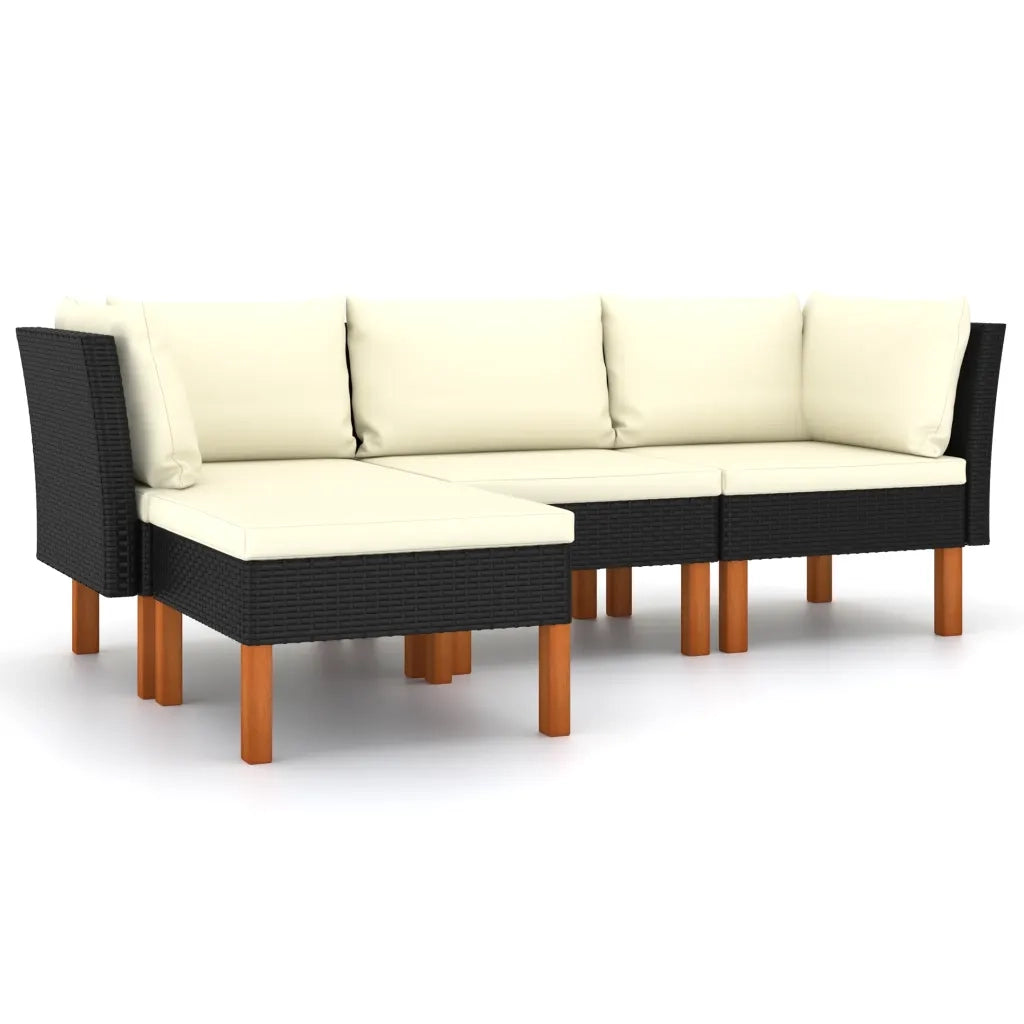 Set Divani da Giardino 4 pz con Cuscini in Polyrattan Nero 3059749