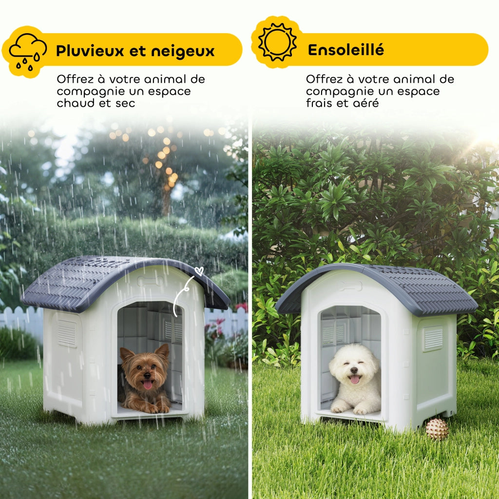 Cuccia per Cane Esterno ¨C Xylo ¨C Plastica Grigio Tetto Impermeabile Pavimento Rialzato