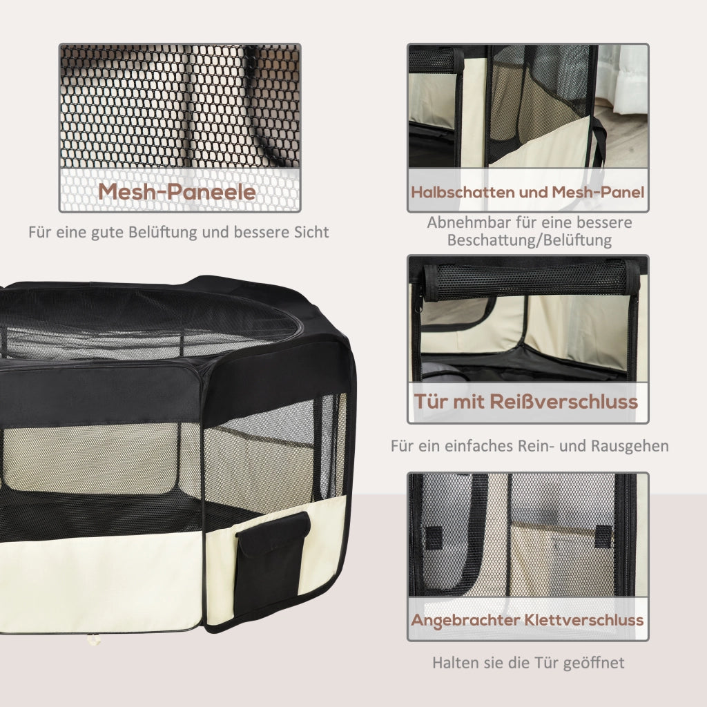 Recinto per cuccioli pieghevole con copertura in rete traspirante ¨C Xylo ¨C ?120 x 58H cm Nero+Crema
