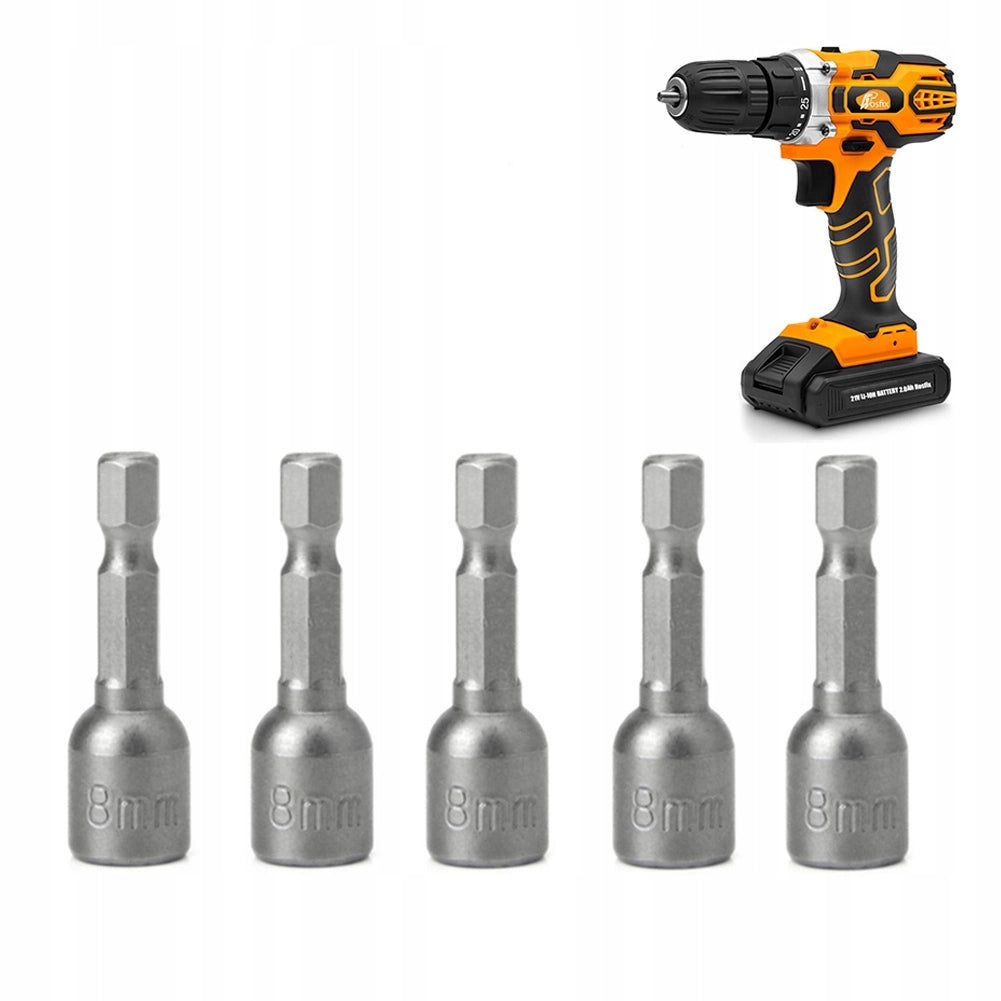 Set di Bussole Magnetiche 8mm 1/4" per Avvitatore 5 Pezzi – Rosfix | Acciaio 40Cr, Lunghezza 65mm