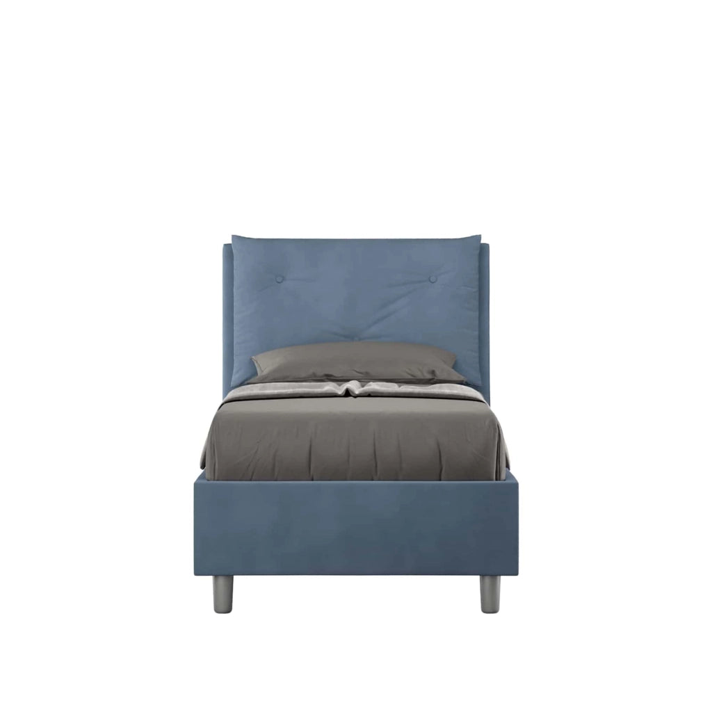 BS COM Letto singolo senza rete imbottito 80x200 microfibra blu