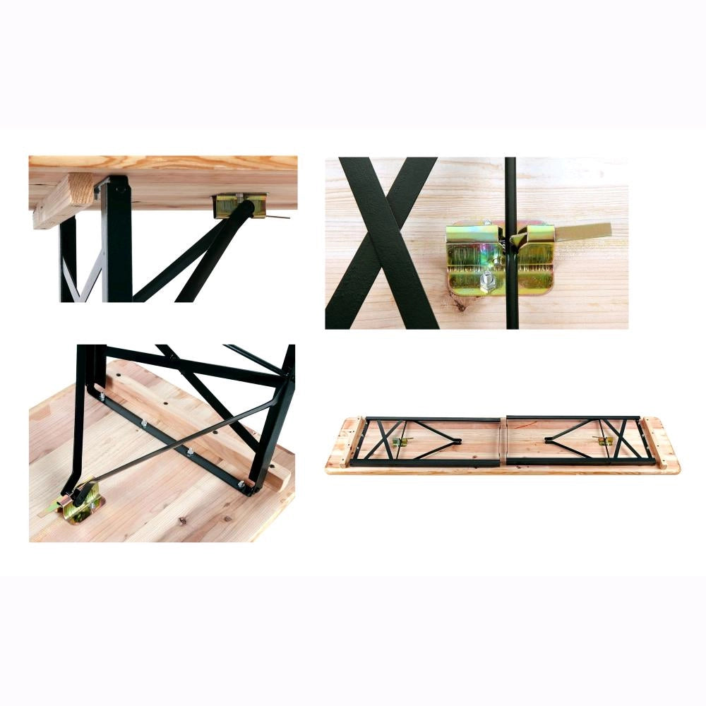 Set Birreria Tavolo + 2 Panche 70x220 in Legno Naturale Richiudibile Salvaspazio