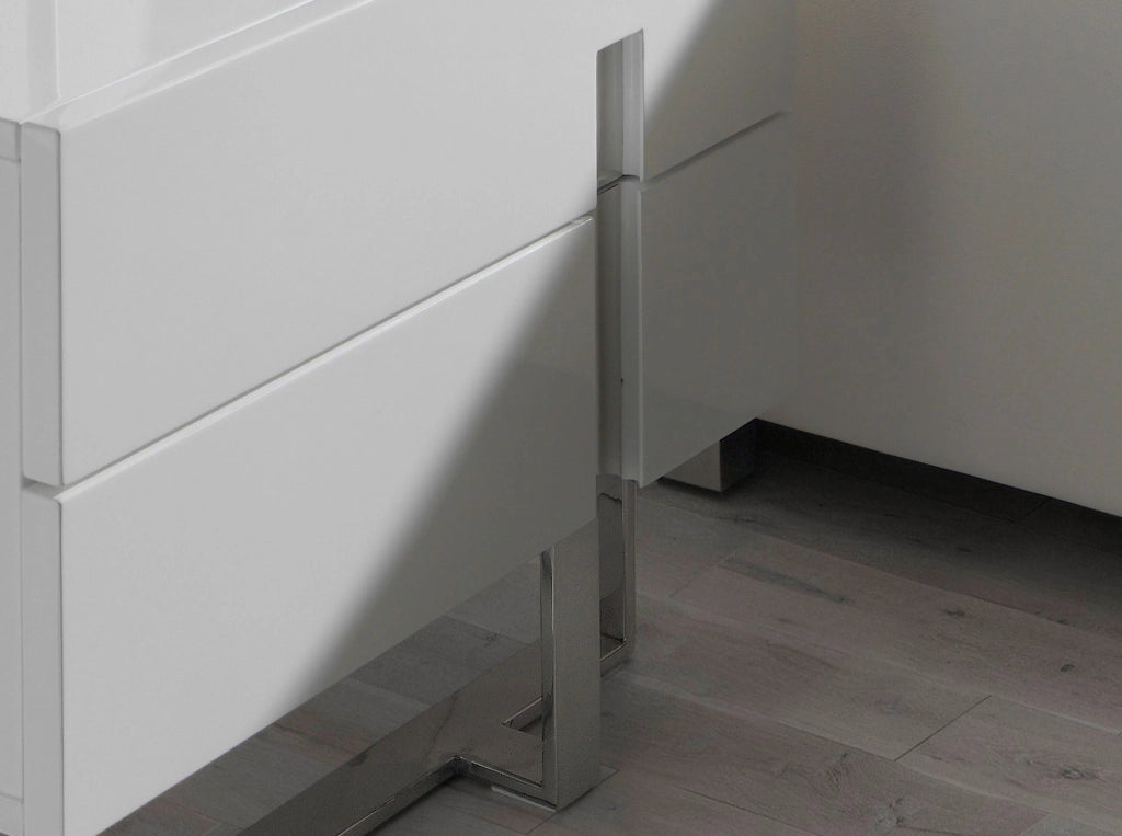 Comodino legno bianco e acciaio cromato