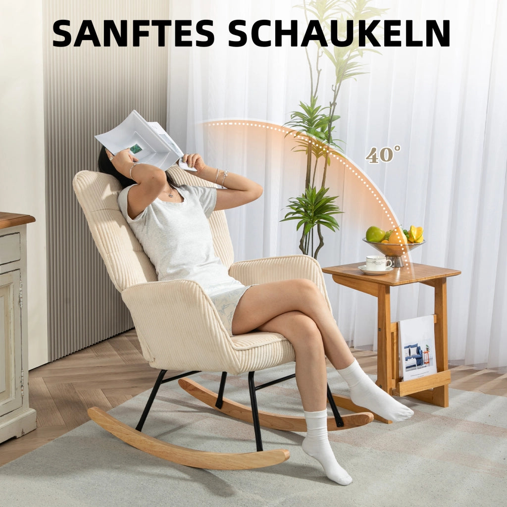 Poltrona dondolo ¨C Minimal ¨C beige tessuto imbottita legno e metallo