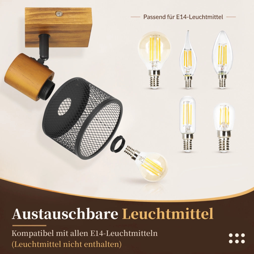 ZMH Faretto da soffitto nero 1 luci E14 stile industriale vintage in metallo ideale per soggiorno lampadine non incluse