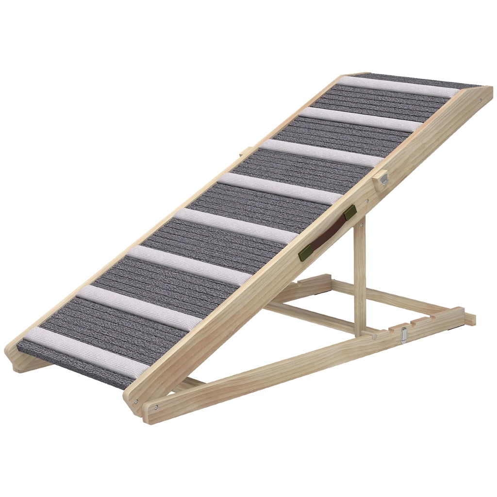 Rampa per Cani Pieghevole Regolabile in Altezza 41-60 cm con Tappetino Antiscivolo ¨C Minimal ¨C Legno