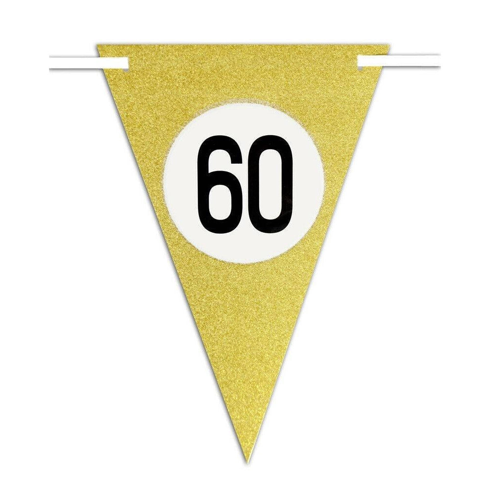Trade Shop - Bandierine Festa Compleanno Anniversari Set 10pz Triangolari Festone Oro 60 Anni -