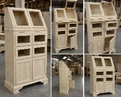 Dispensa legno 4 cassetti e 2 ante ribalta grezza l.82 p.44 h.153 (2138) - Mobili 2G