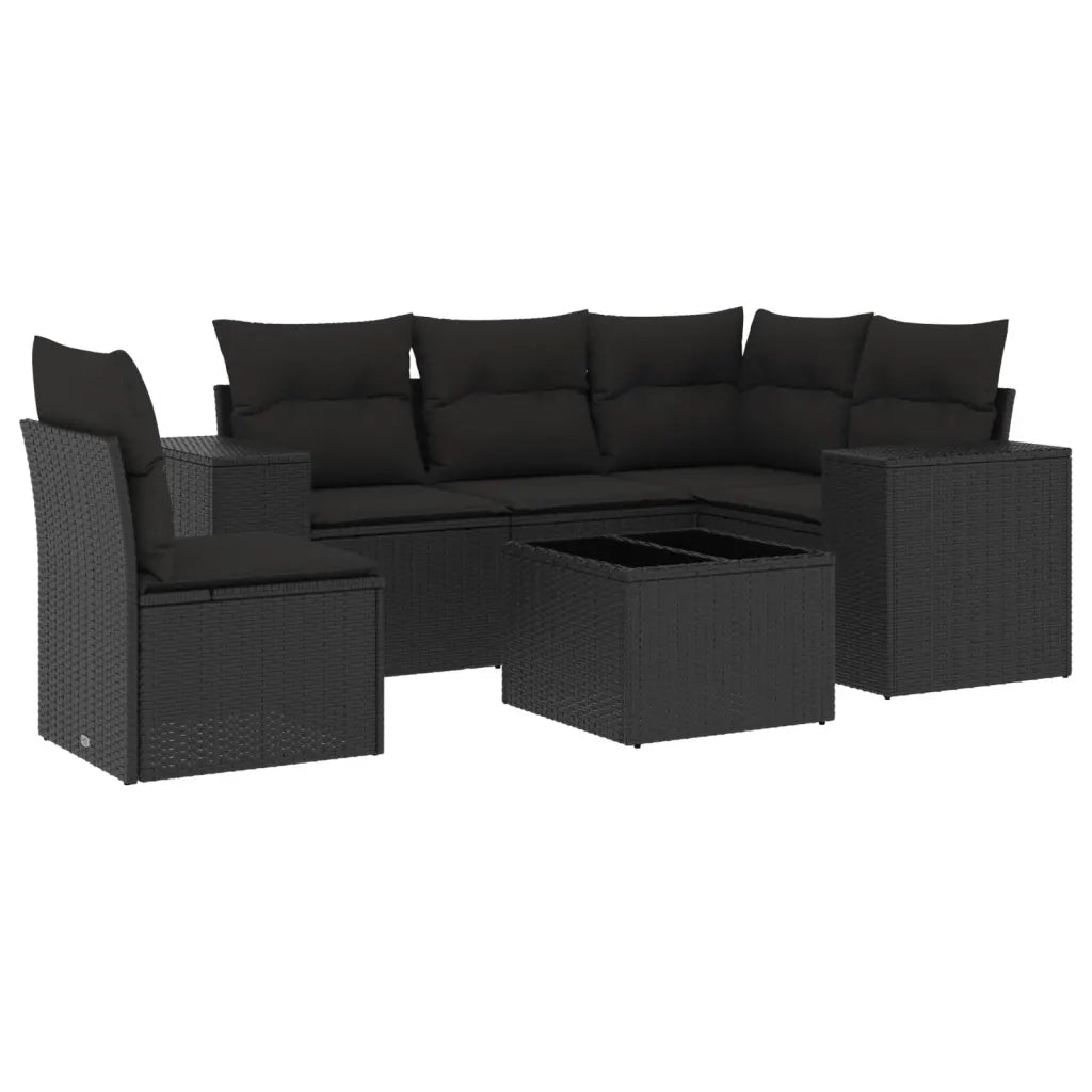 Set Divano da Giardino 6 pz con Cuscini Nero in Polyrattan 3254912