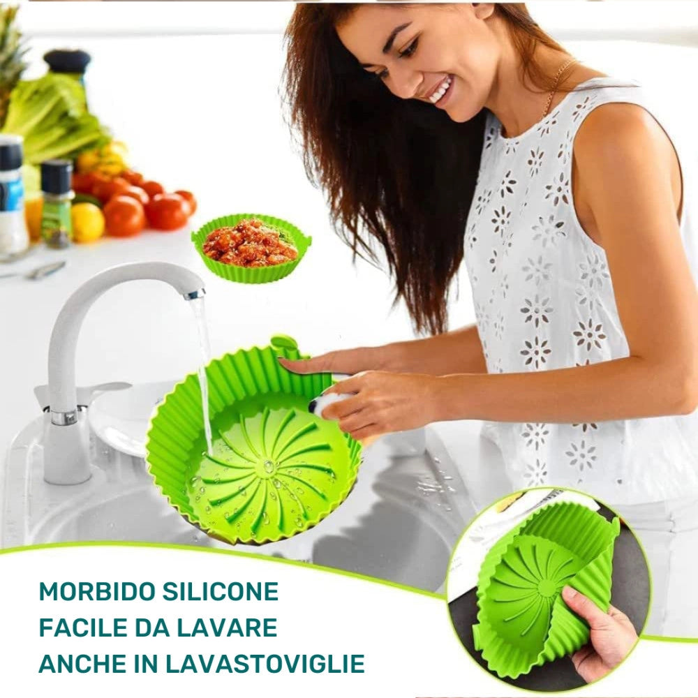 Trade Shop - Cestino In Silicone Friggitrice Ad Aria Teglia Riutilizzabile Antiaderente 20cm -