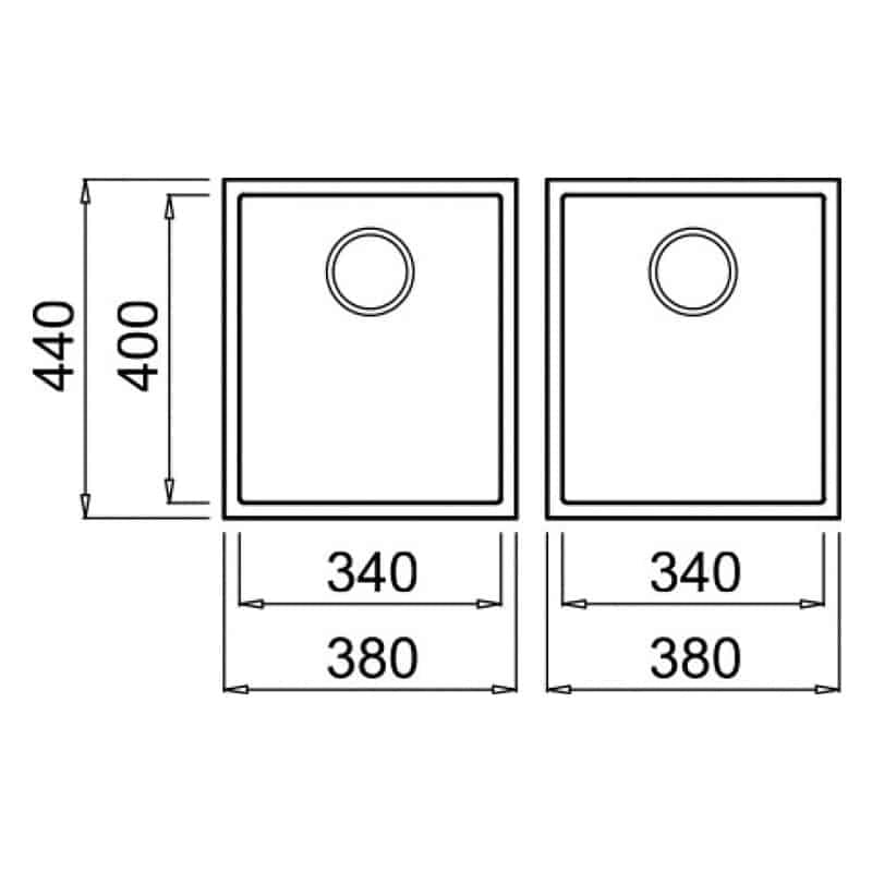 Lavello Elleci Incasso 2 vasche 38x44 Quadra 200 Sottotop Metaltek Grigio Aluminium LMQ20079BSO