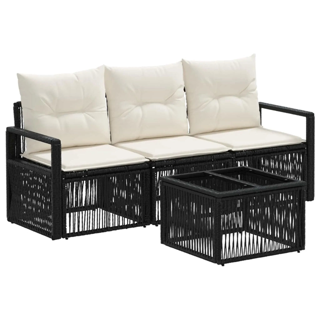 Set Divano da Giardino 4 pz | Set Salotto da Giardino Nero polyrattan