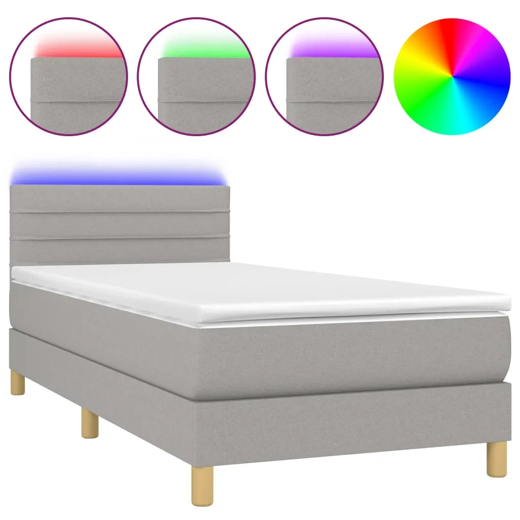Letto singolo | Letto per adulti | Letto a Molle Materasso e LED Grigio Chiaro 100x200 cm Tessuto