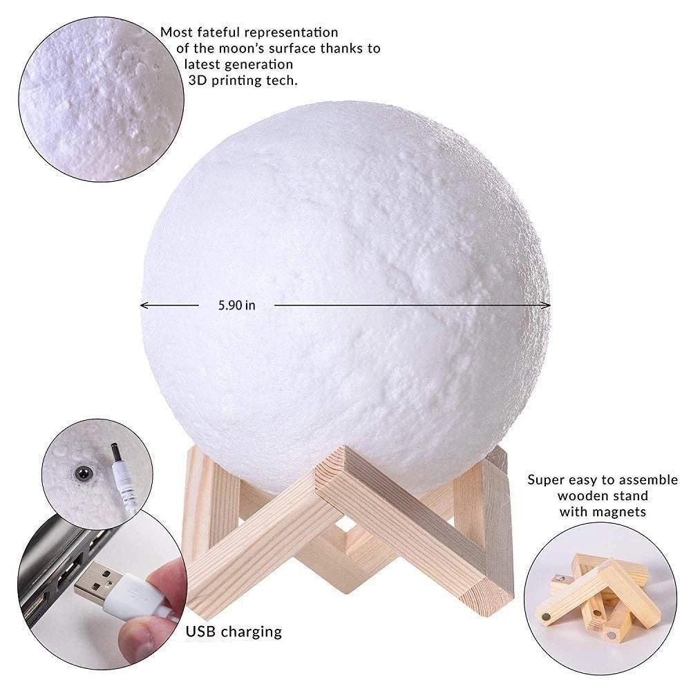 Trade Shop - Lampada Led 3d A Forma Di Luna Usb Luna Luce Regolabile Notturna Con Filo -