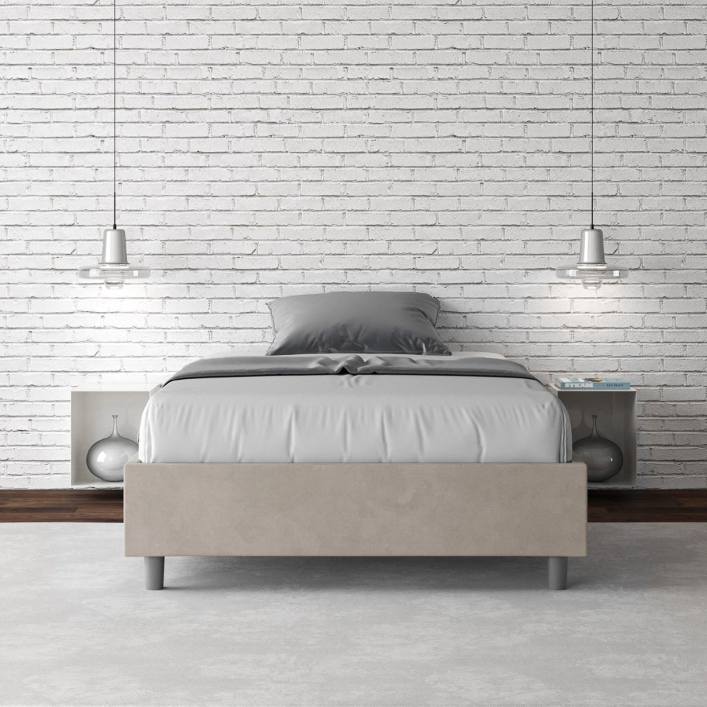 BS COM Letto singolo con rete imbottito 100x190 microfibra sabbia