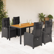 Set da Pranzo da Giardino 5 pz Nero con Cuscini in Polyrattan 3212665