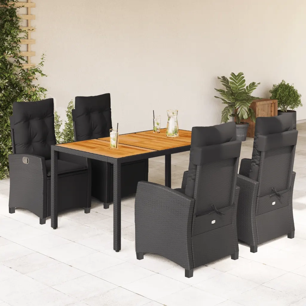 Set da Pranzo da Giardino 5 pz Nero con Cuscini in Polyrattan 3212665