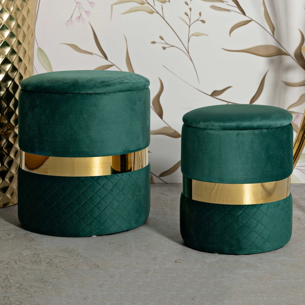 Maun, Pouf Contenitore set da 2, 37x37x42h cm Verde