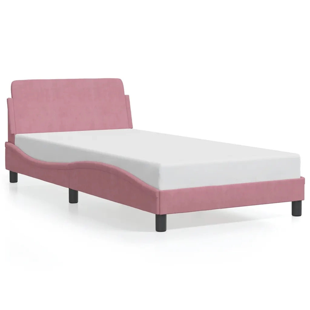 Letto singolo | Letto per adulti | Giroletto con Testiera Dover Rosa 100x200 cm Velluto