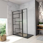 Box Doccia Walk in 100x200cm Parete Fissa 70cm + Paretina 30cm Vetro 8 mm Temperato Anticalcare Serigrafato Nero Riquadri Barra Stabilizzatrice Piatta 90 cm