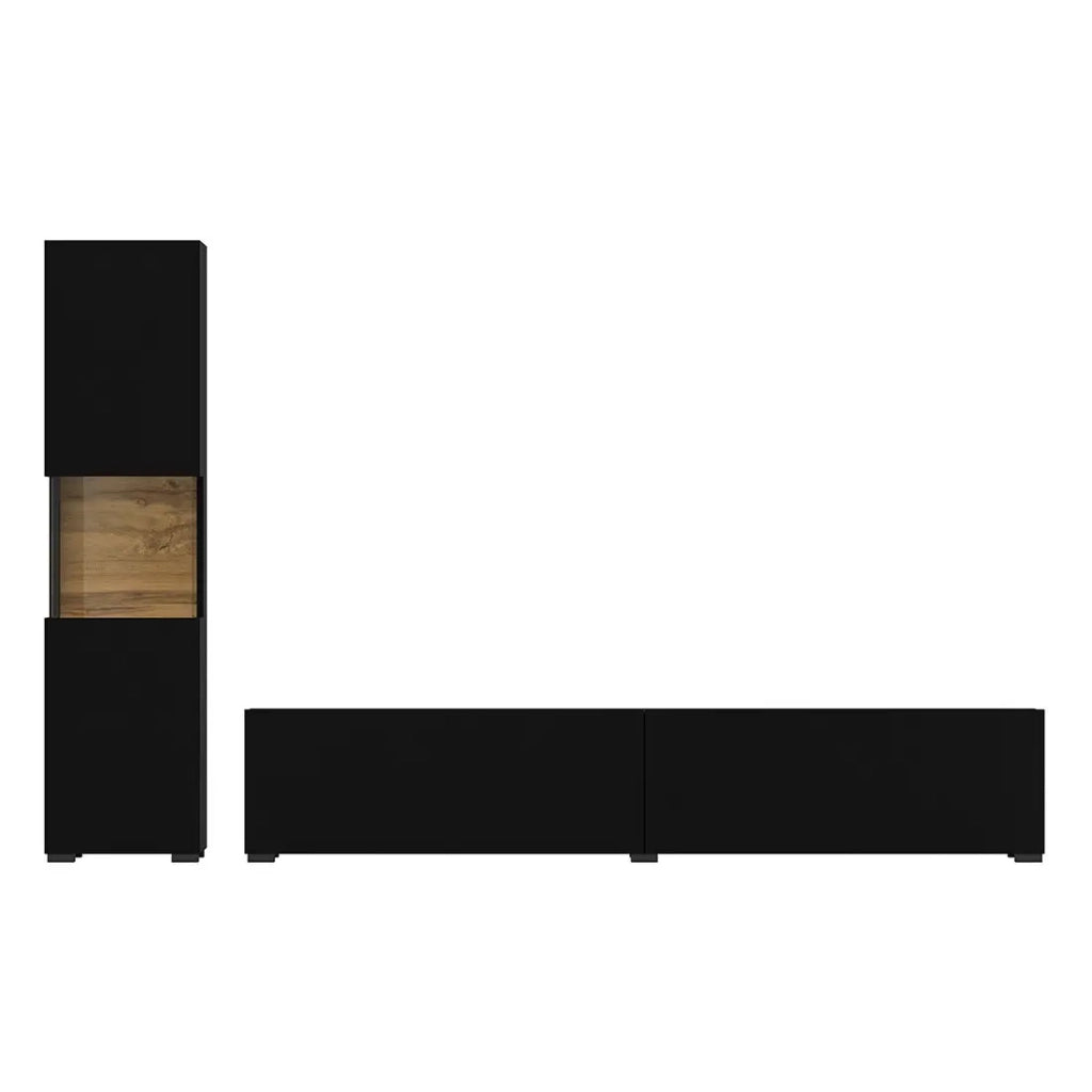 Mobile per TV e vetrina collezione EVA. Colore nero e rovere.