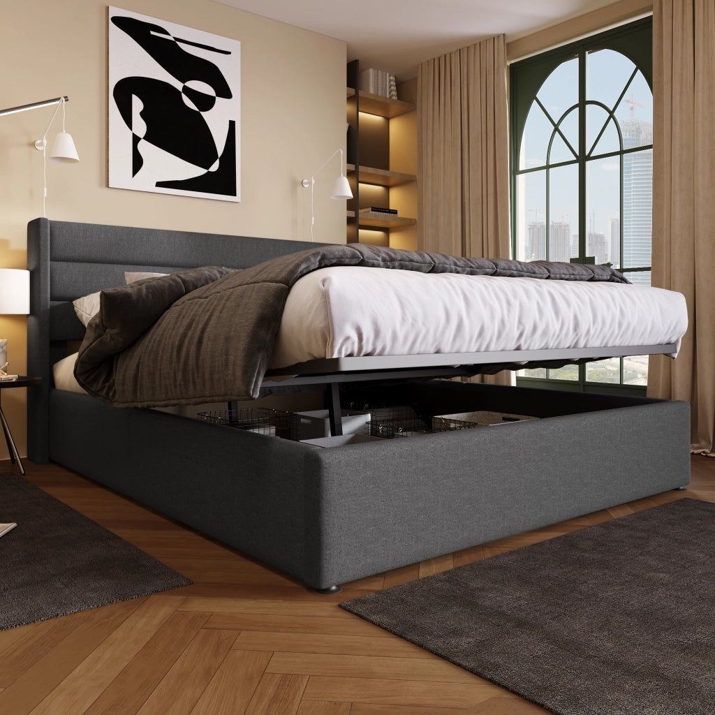 letto imbottito lino grigio 180 x 200 cm