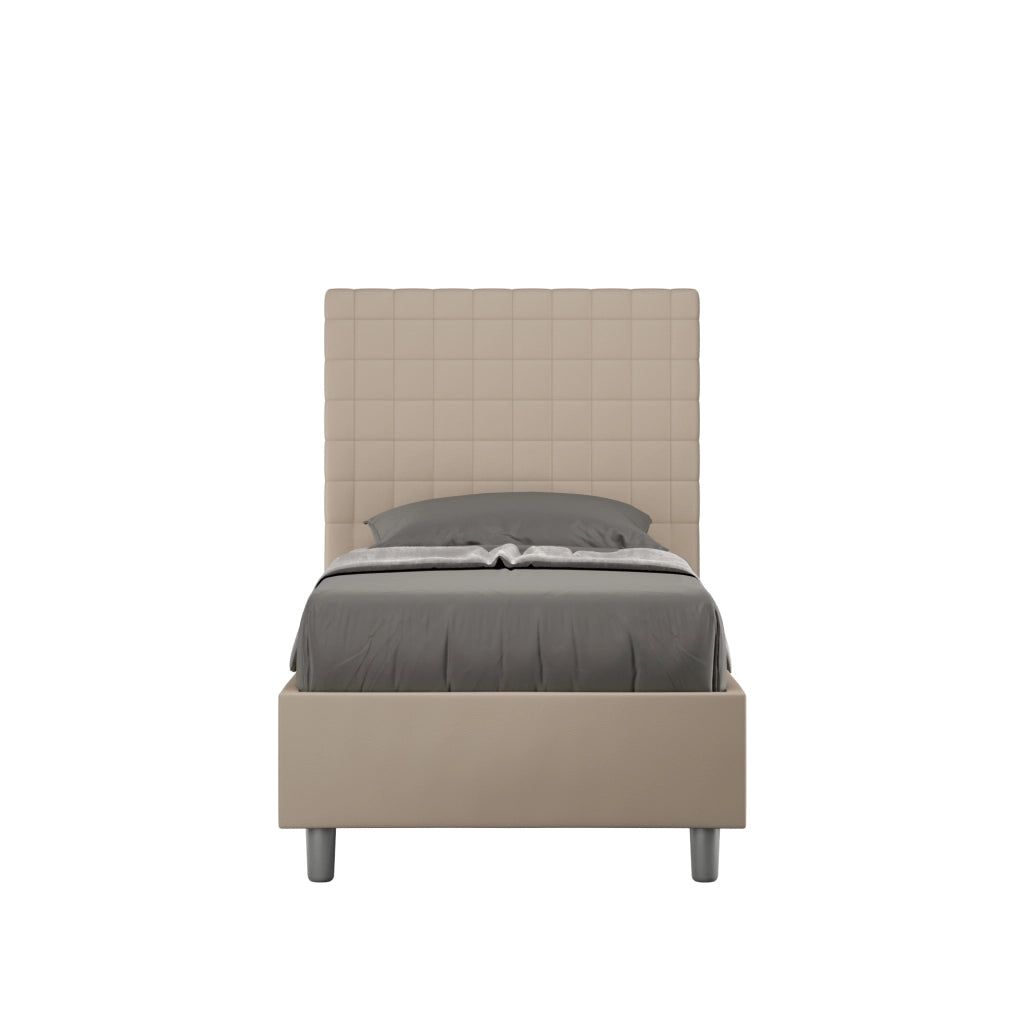 BS COM Letto singolo senza rete imbottito 80x210 similpelle tortora