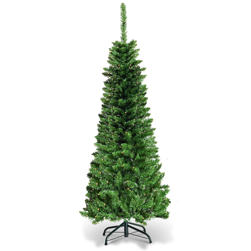 Albero di Natale 135cm 226 rami, Abete artificiale innevato con base solida di metallo e luci LED-Alberi di Natale