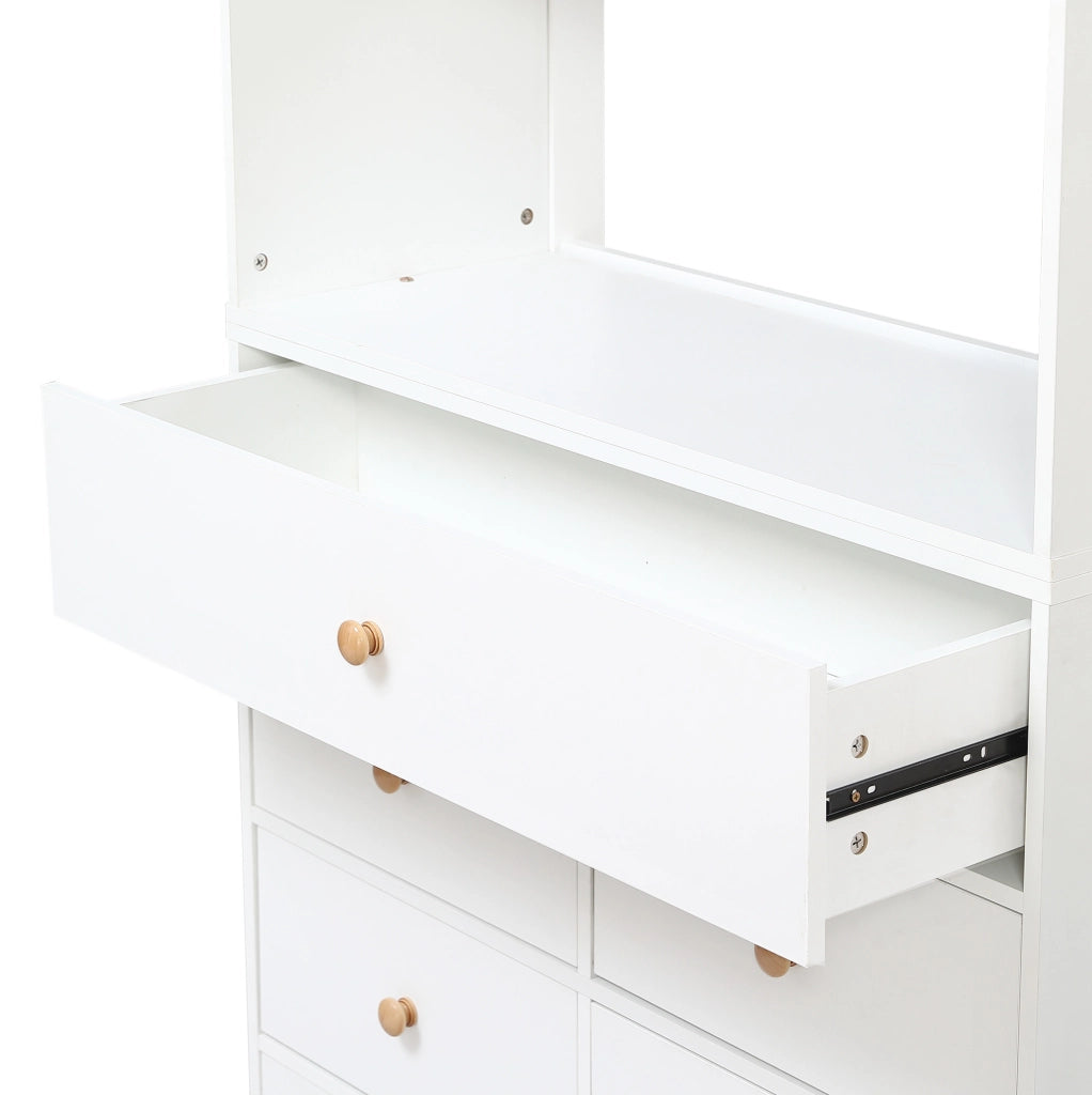 Letto singolo per bambini con sponda; armadio laterale e 5 cassetti; 90x200 cm; bianco