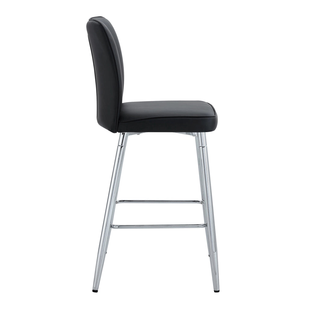 Set di 2 sgabelli da bar h 101 cm in PU nero e metallo argento, con schienale ergonomico e seduta imbottita