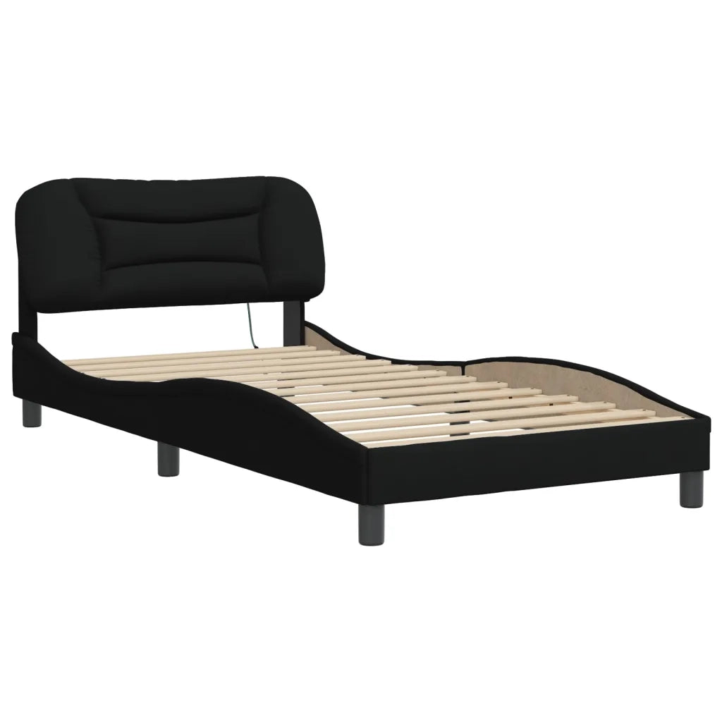 Letto singolo | Letto per adulti | Giroletto con LED senza Materasso Hvar Nero 100x200 cm in Tessuto