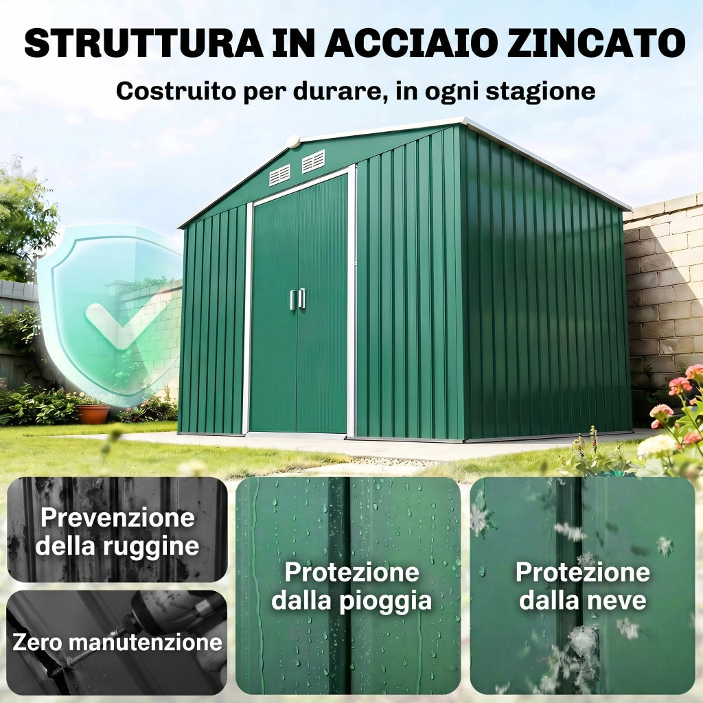 Casetta da Giardino in Acciaio ¨C Xylo ¨C Verde Scuro 277x195x192 cm