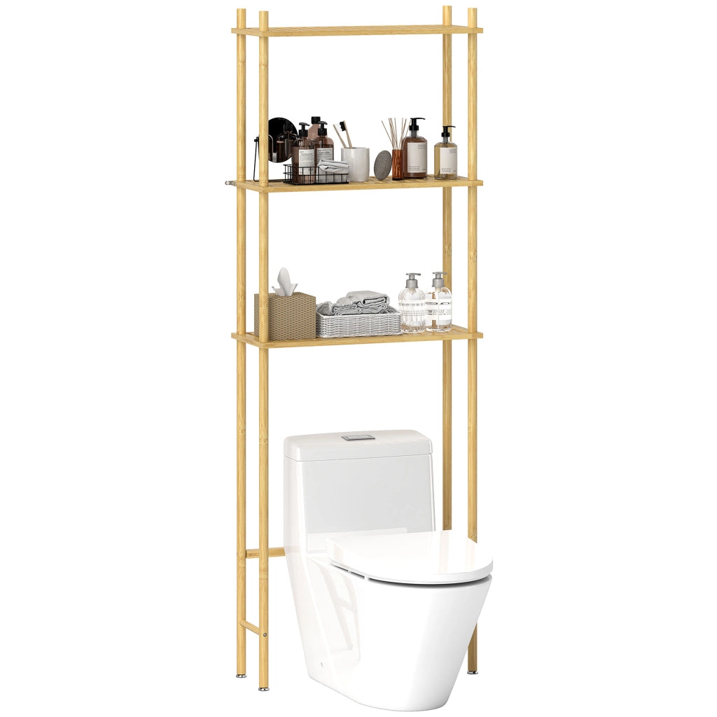Mobile Salvaspazio Sopra WC 3 Ripiani a Doghe in Bamb¨´ ¨C Minimal ¨C Legno 63.5x25.5x181 cm