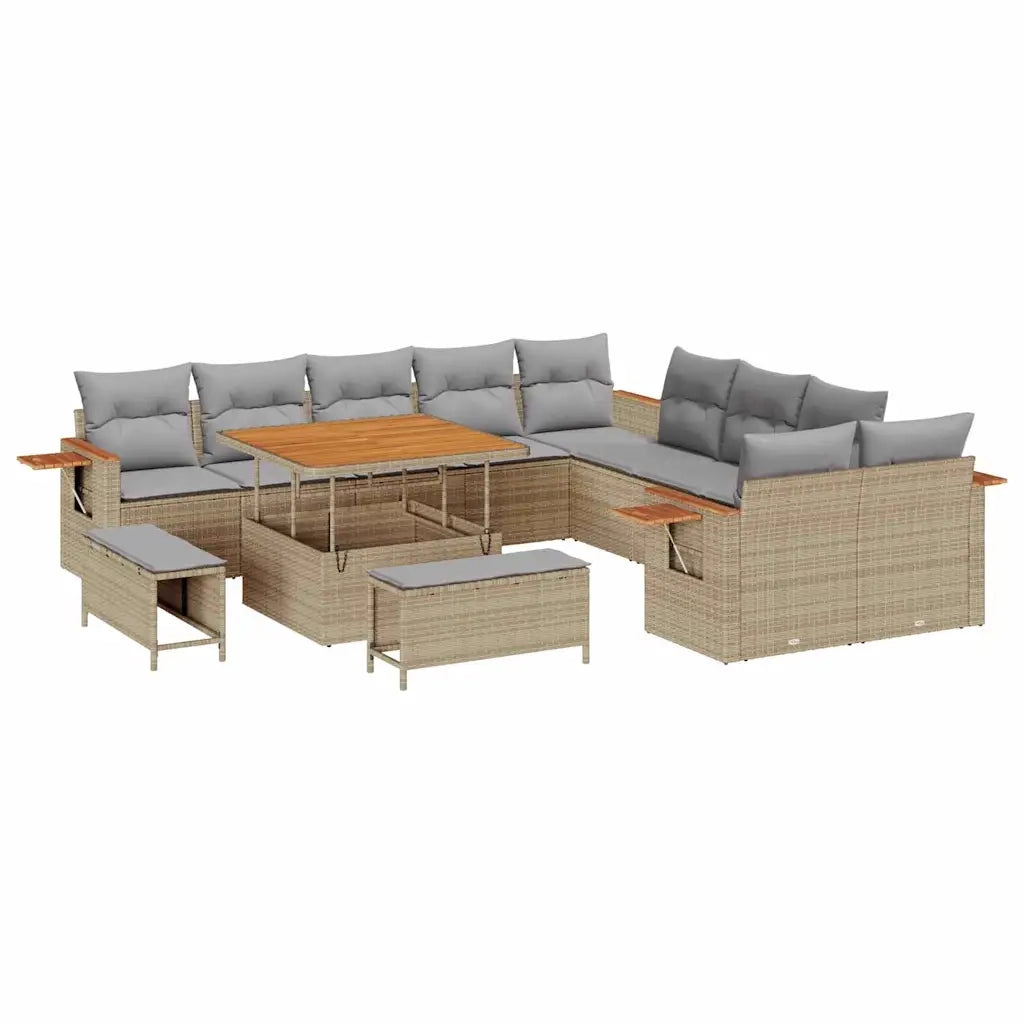 Set Divano da Giardino 17 pcs Beige e Grigio Chiaro polyrattan
