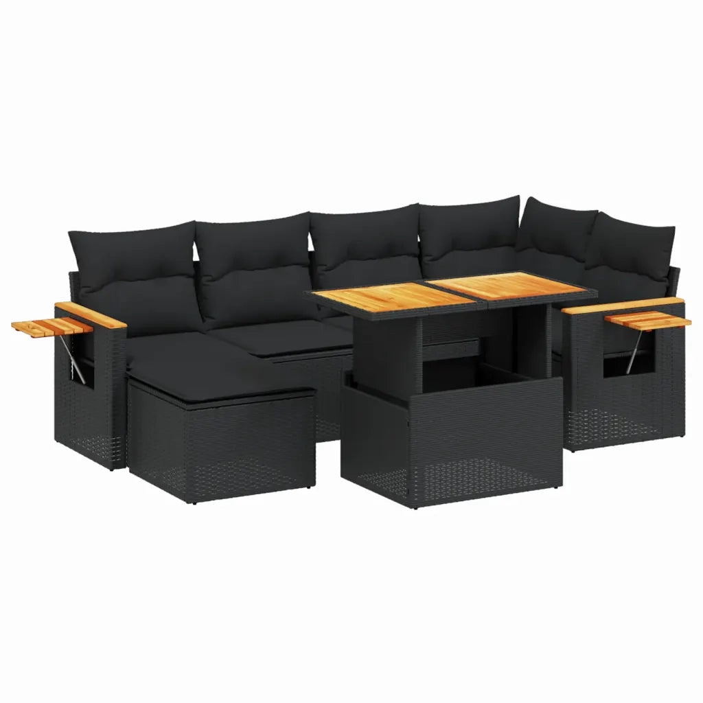 Set Divani da Giardino con Cuscini 7pz Nero Polyrattan 3273617