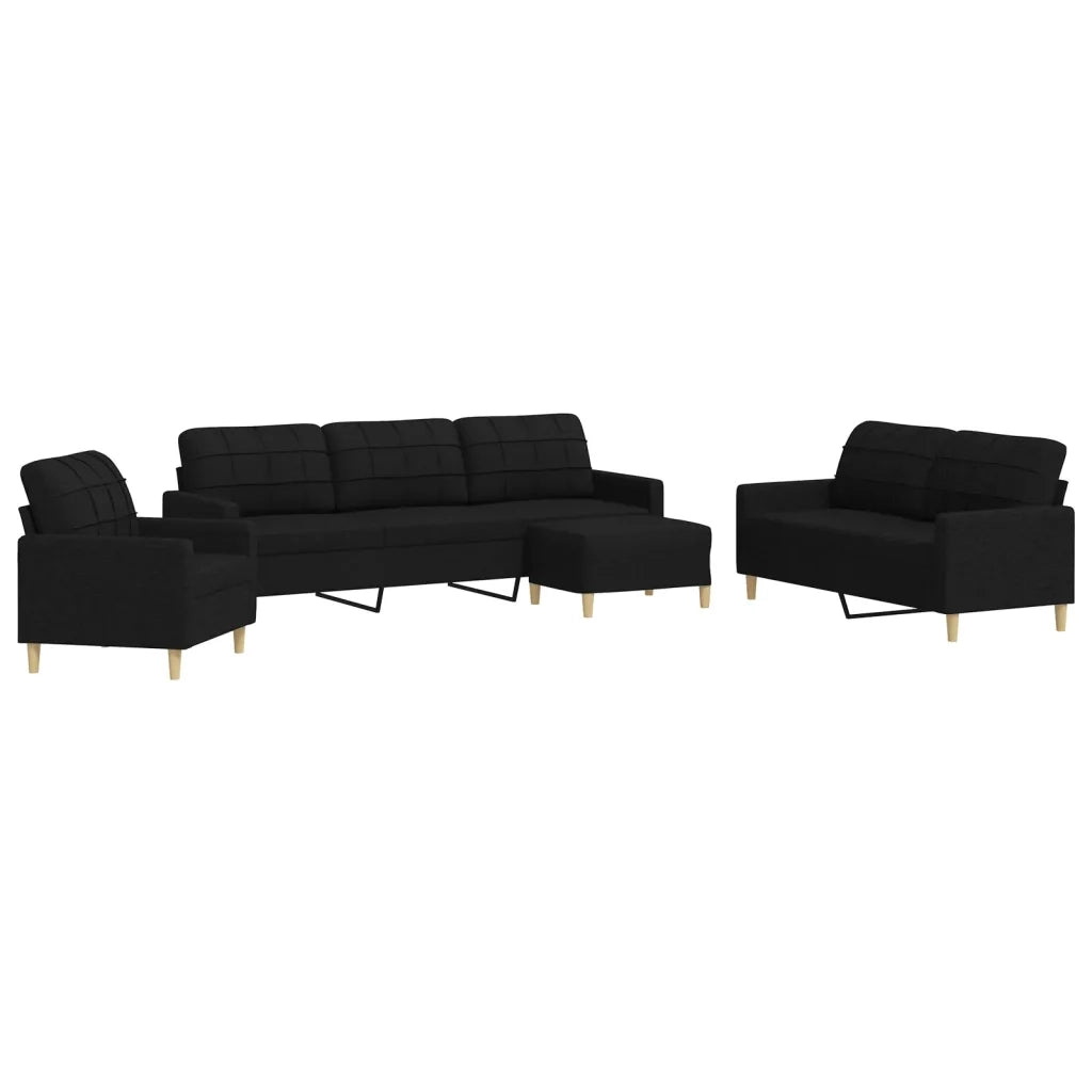 Set di Divani 4 pz con Poggiapiedi Nero in Tessuto