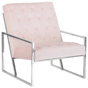 Poltrona Velluto Rosa 83L x 69W x 83H Bottone capitonné Schienale Struttura in Metallo Modern Glam