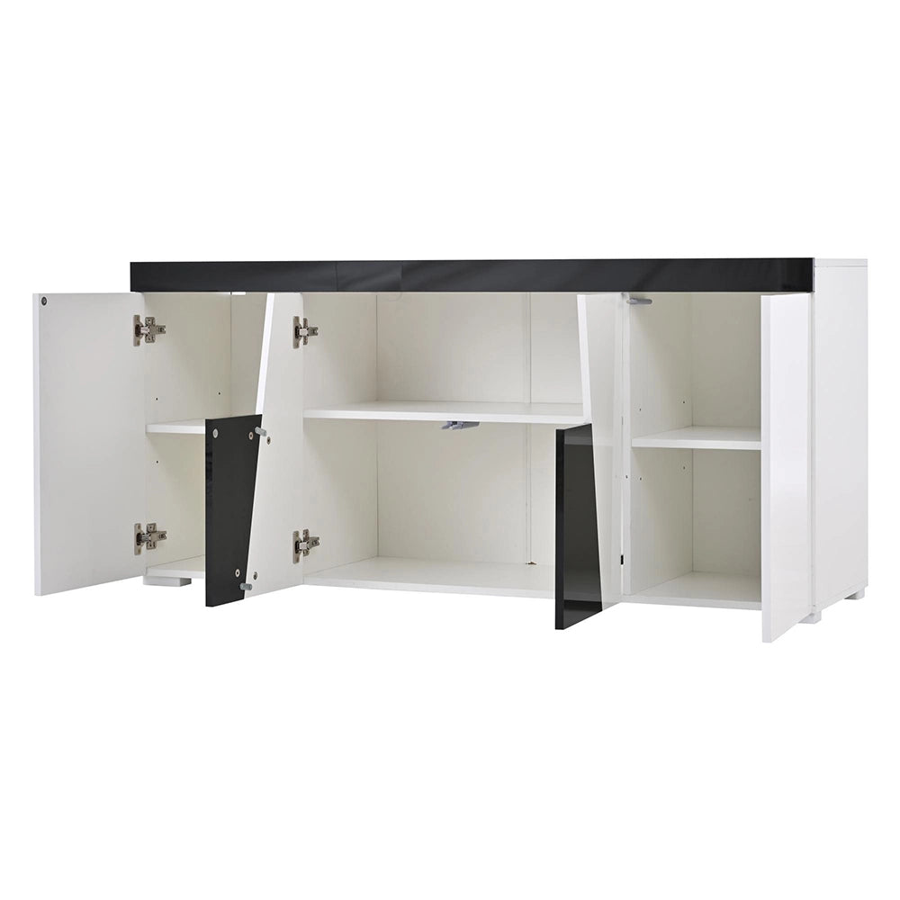 Credenza Angolare 140x40x65cm - Xylo - 3 Ante con Luci LED, Colore Bianco e Nero