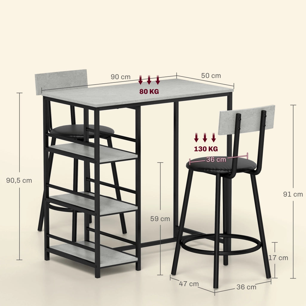 Tavolo da bar con sgabelli e scaffali ¨C zephmum ¨C grigio e nero