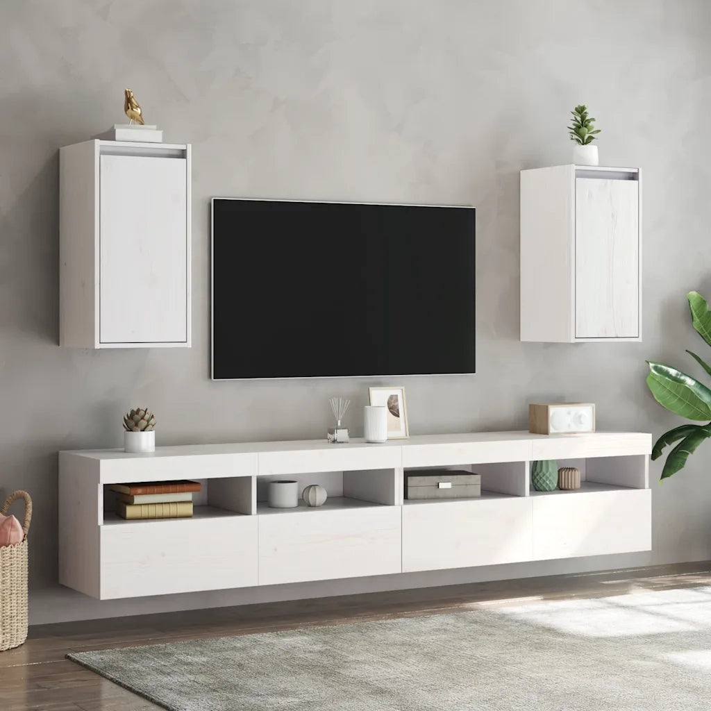 Pensili 2 pz Bianchi 30x30x60 cm in Legno Massello di Pino 813488