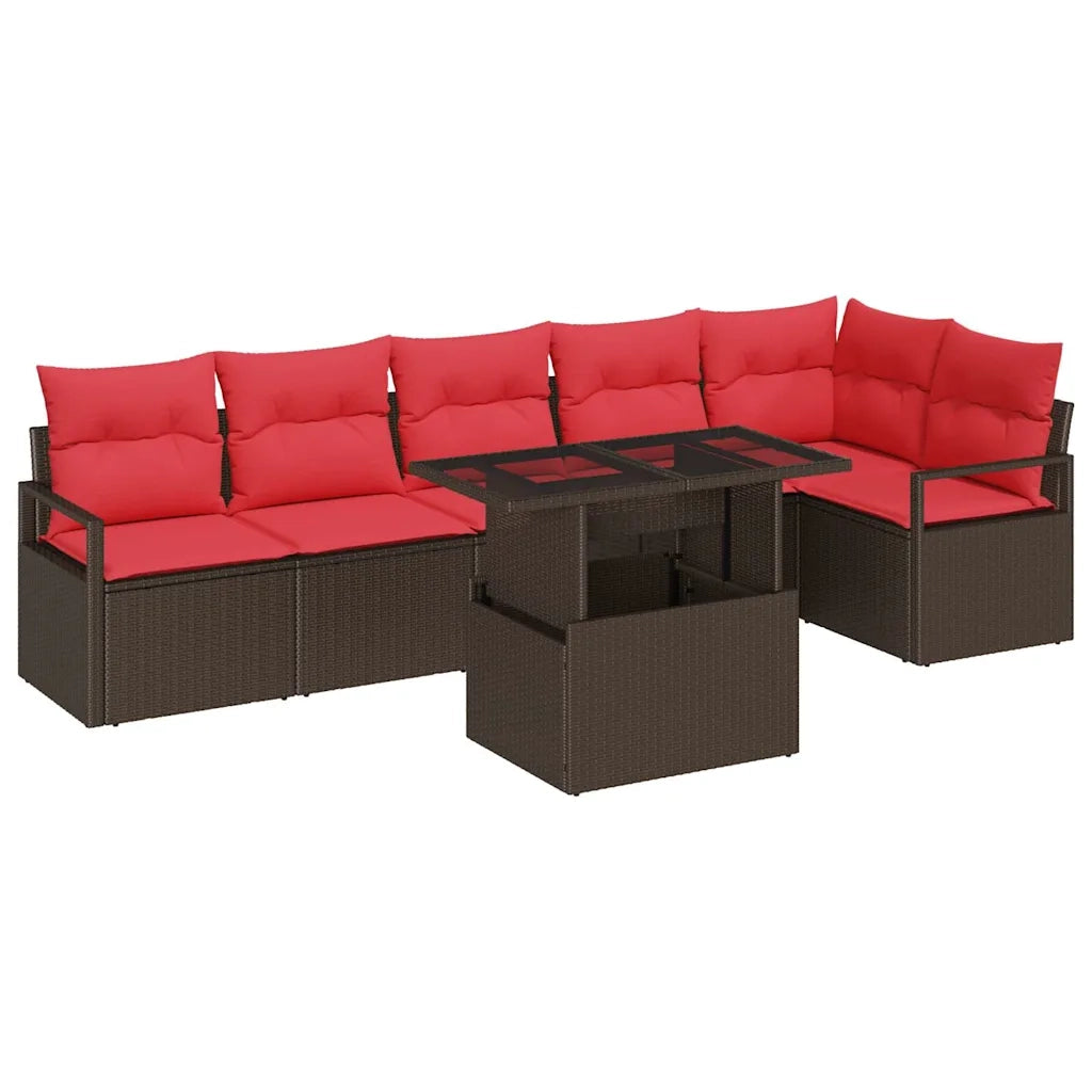 Set Divano da Giardino 7 pcs Marrone e Rosso polyrattan 3348840