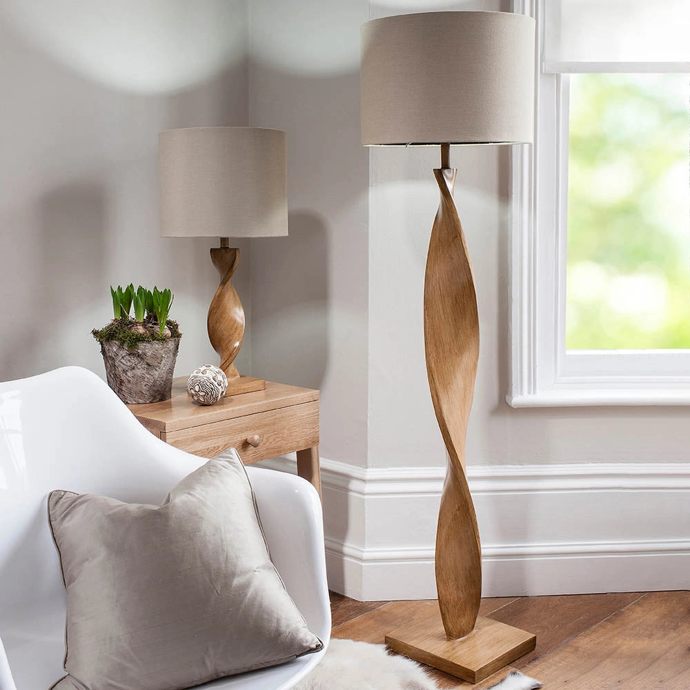 Lampada da terra scandinava rovere/lino E27 Endon Abia