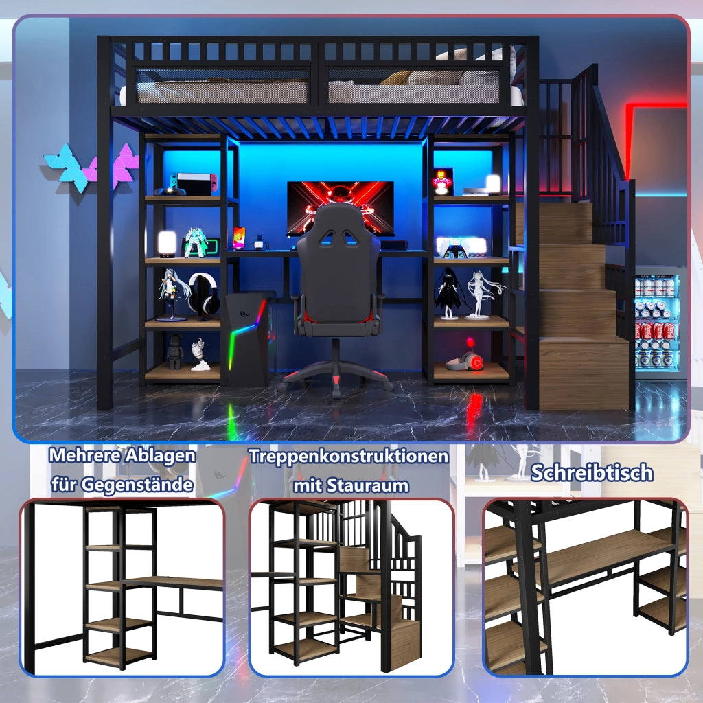 LETTO a soppalco con scrivania 90x200 cm metallo nero