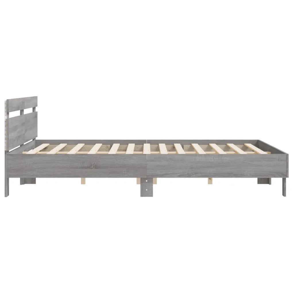 Letto matrimoniale | Letto per adulti | Giroletto con Testiera e LED Grigio Sonoma 160x200 cm
