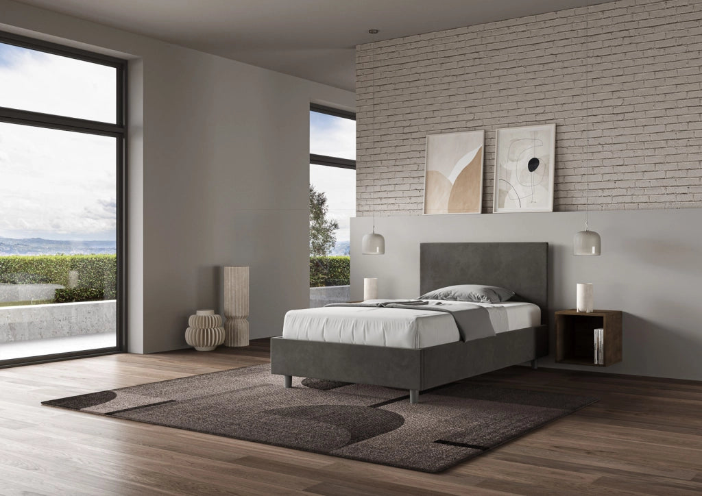 BS COM Letto una piazza e mezza senza rete imbottito 120x210 microfibra grigio