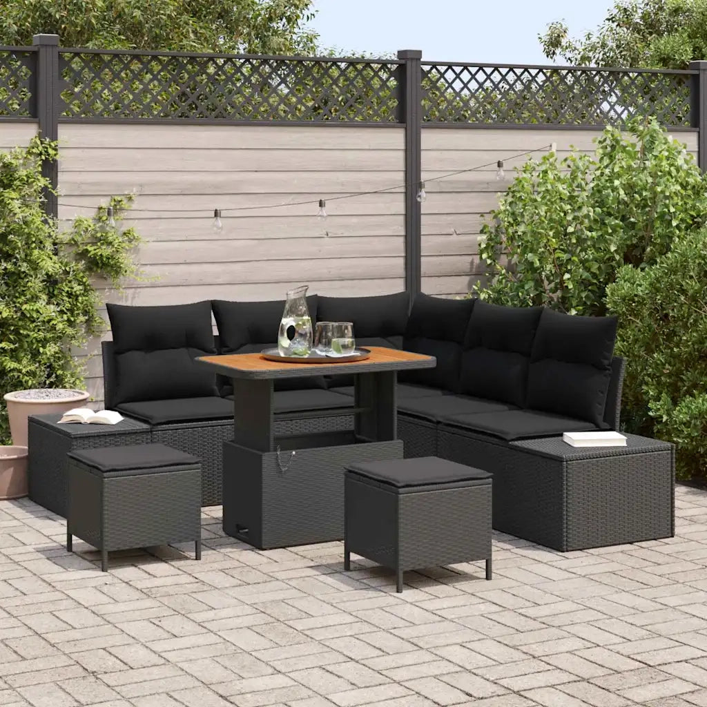 Set Divano da Giardino con cuscino 8 pcs Nero Poly Rattan 3364734