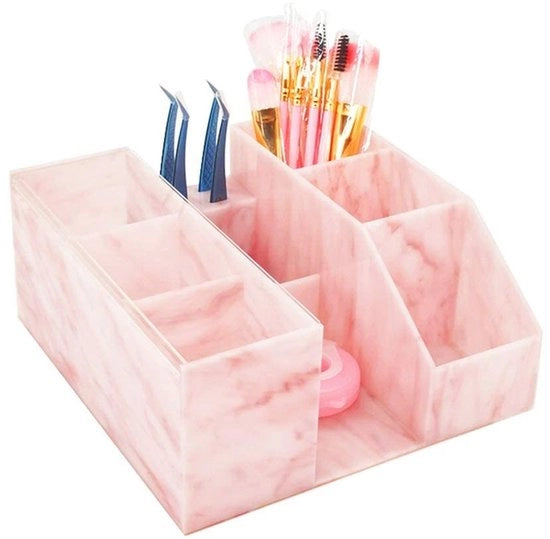 Organizzatore per trucco acqua resistente - 3 cassette in acrilico/marmo - Incluso pinza di apertura