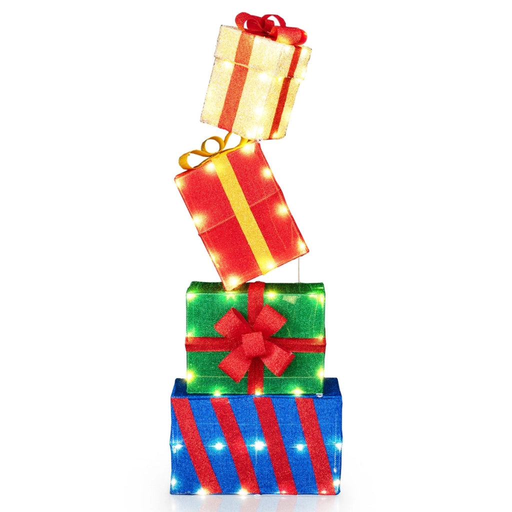 Pacchi regalo decorativi con 51 luci LED caldi fiocchi e combinazione flessibile, Set di 4 scatole regalo a LED di natale-Decorazioni natalizie